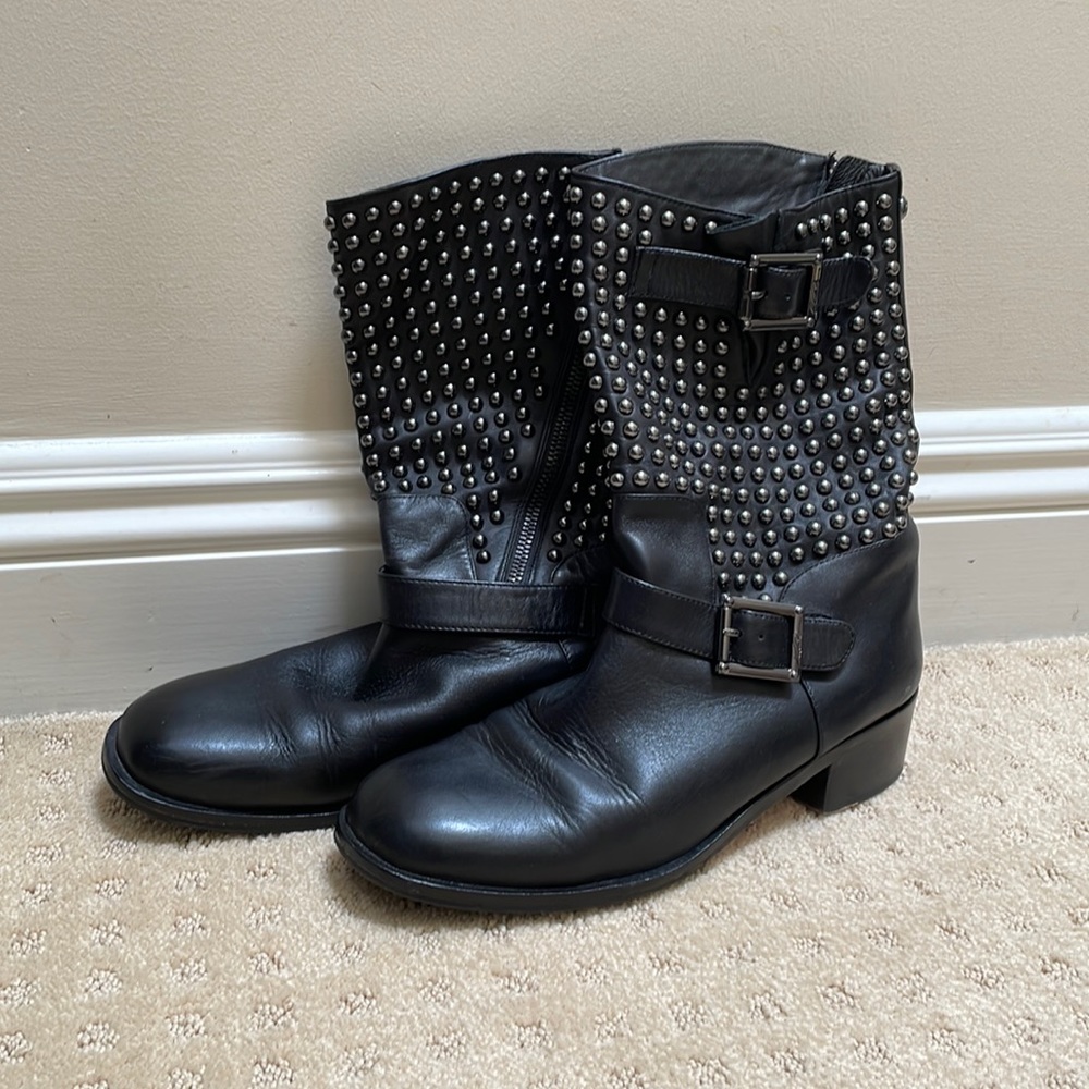 Vince Camuto 7.5 Black Studded Biker Boots